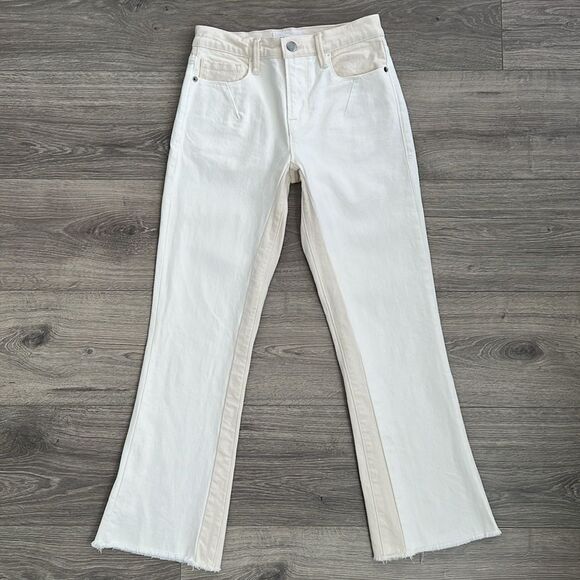FRAME Le Crop Mini Bootcut Jeans Size 24 Neutral White Western Boho Festival 70s - Picture 1 of 12